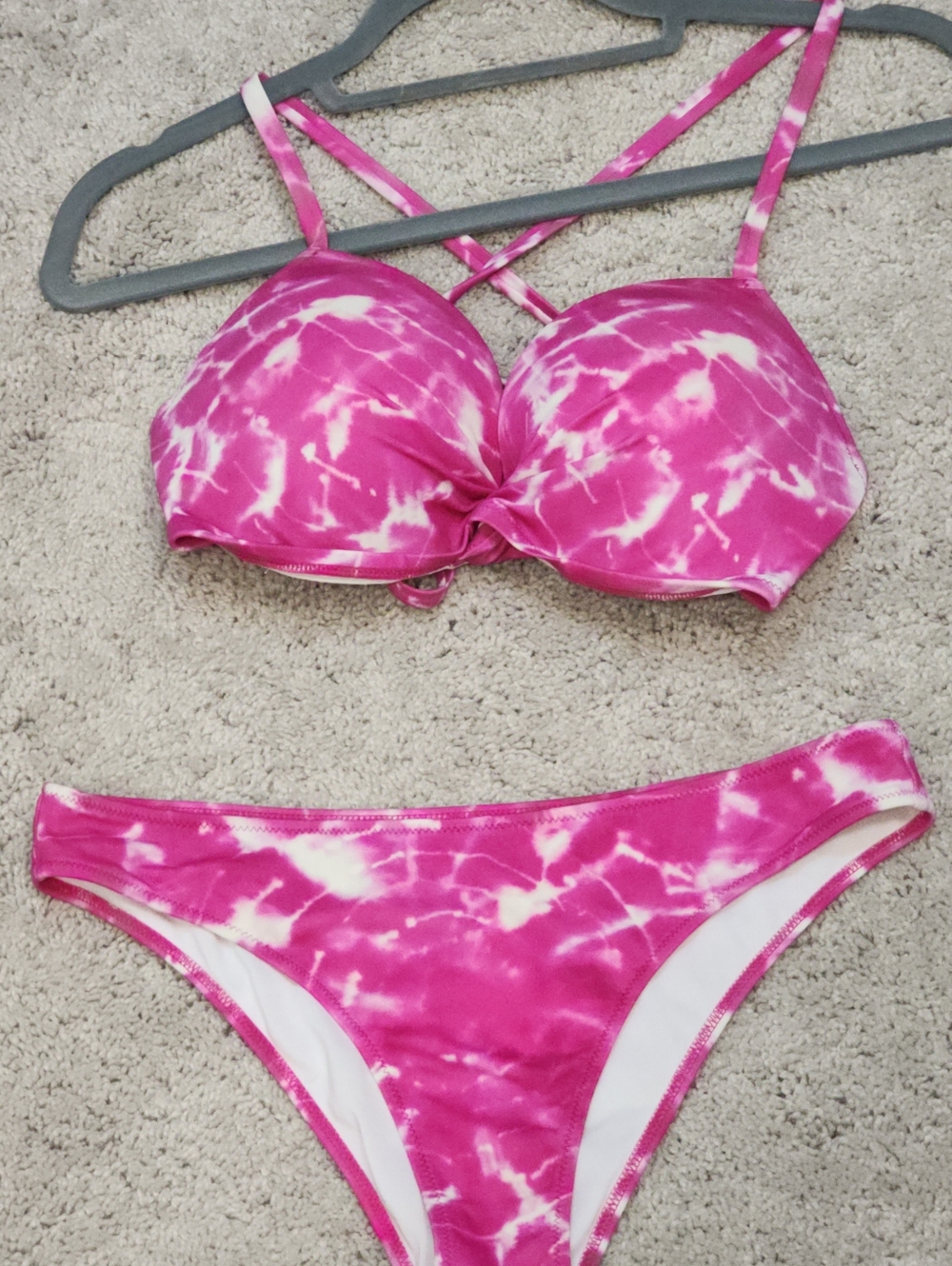 Womens Shade & Shore PinkBikini Set, Pink/ White Tye Dye Top 34D, Bottoms Small